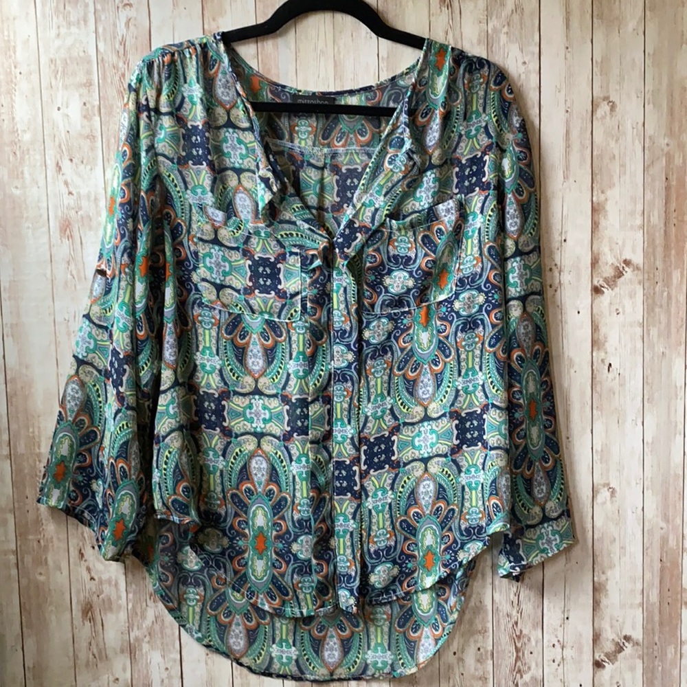 Aztec print sheer blouse
